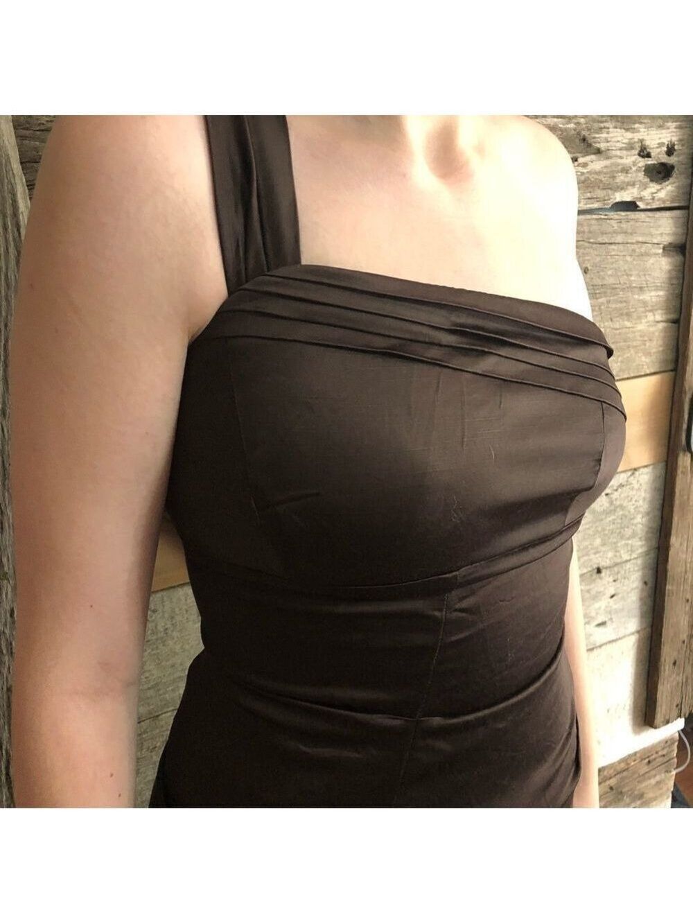 Le Chateau Size Small Brown Formal One Shoulder Dress - Picture 3 of 6